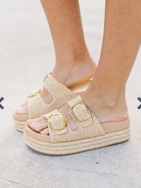 NEW MKS Clara Nude Raffia Platform Slide Sandals